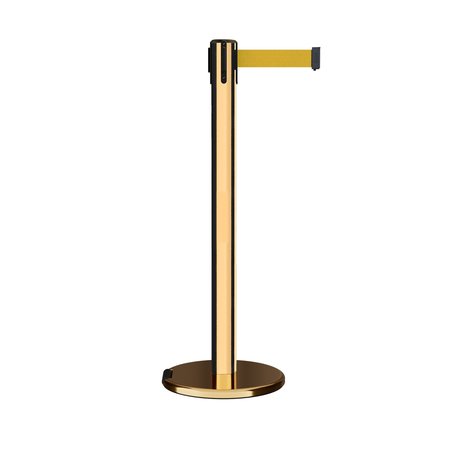 MONTOUR LINE Retractable Belt Stanchion Roller Base, 3ft Pol.Brass Post 16ft Yellow ME650-PB-YW-160